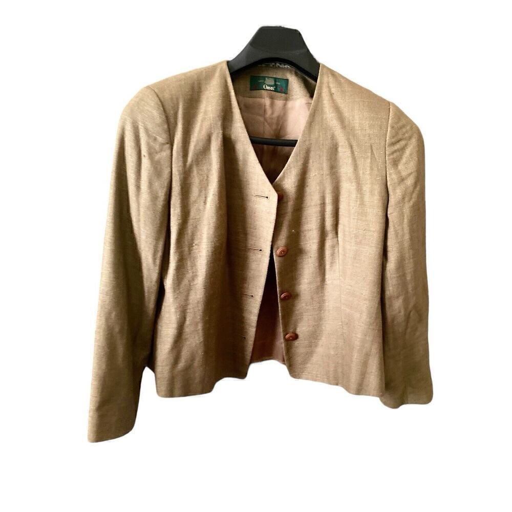 Vintage Orvis 100 Percent Silk Women’s Lined Tan Blazer Size 12 Made In USA